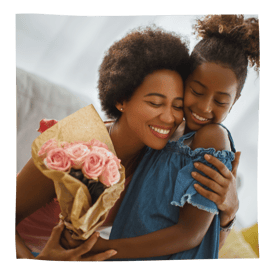 mother and daughter with flowers