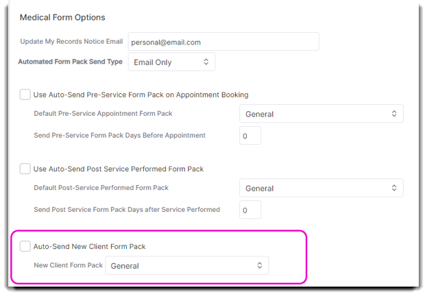 med forms in settings