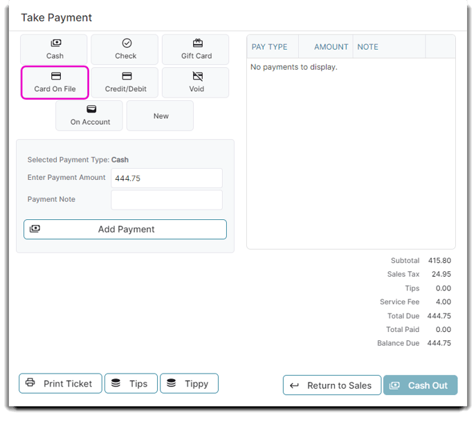 card on file option