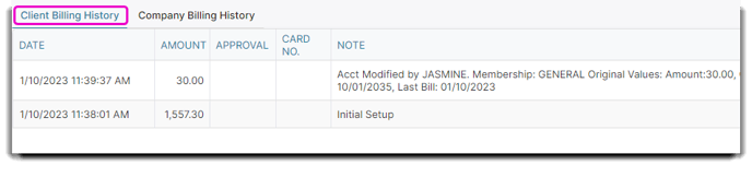 client billing history