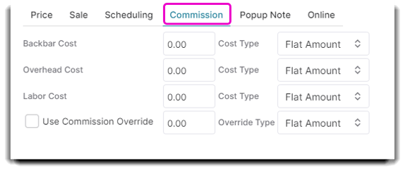 commission tab on service