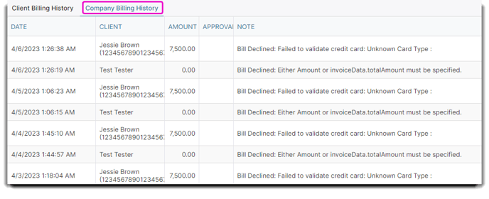 company billing history