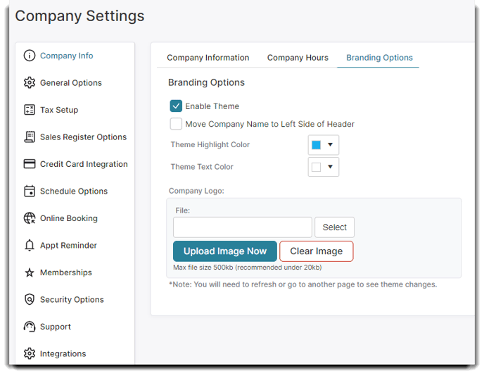 company settings branding options