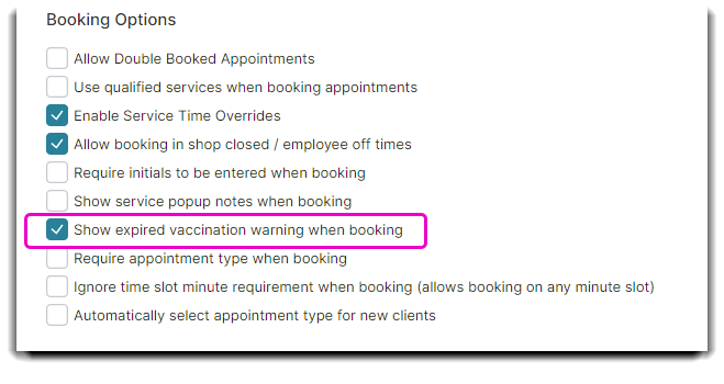 company settings expired vaccines