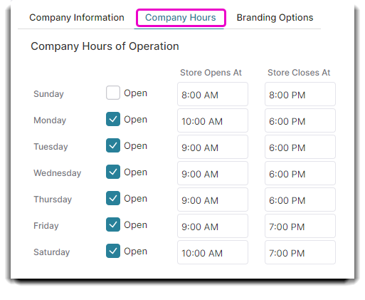 company settings hours