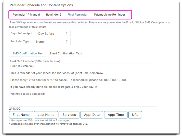 company settings reminder schedule options