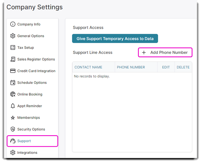 company settings support
