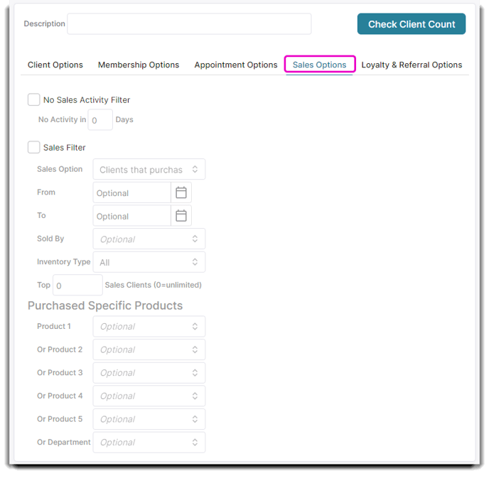 dynamic client list sales options