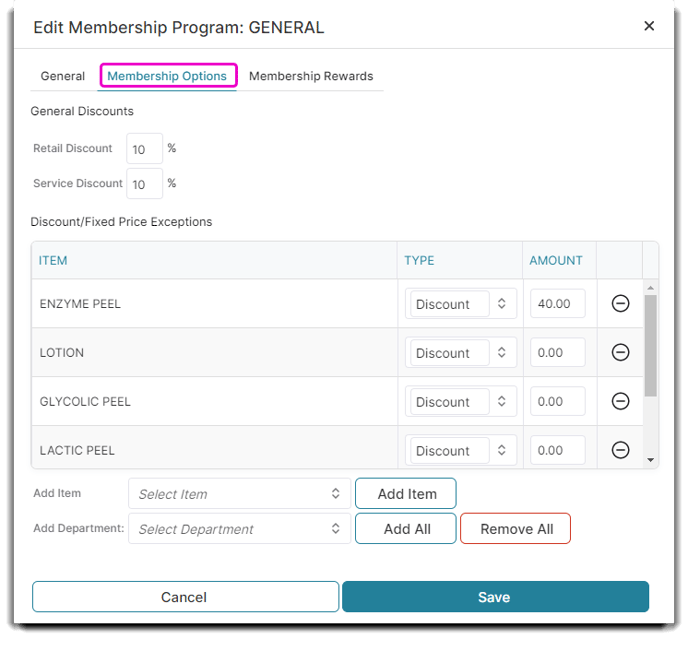 edit membership discounts