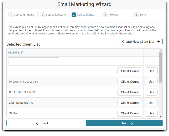 email marketing client list
