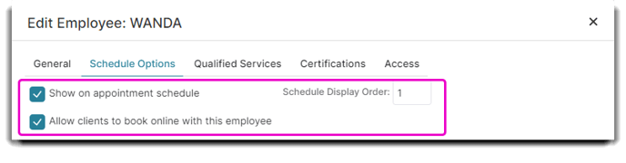 employee schedule shown