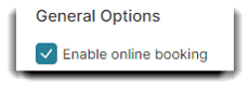 enable online booking checkbox