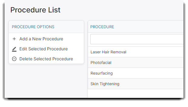 laser procedure list