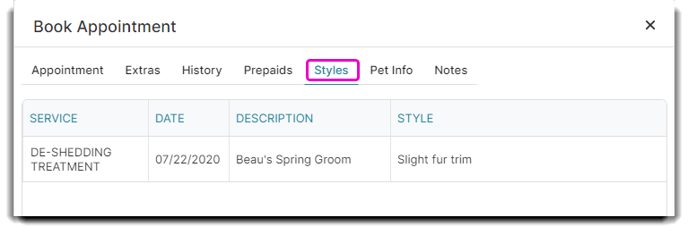pet book appt styles