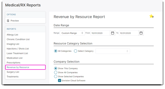 rx report revenue by resource