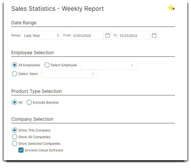 sales stats report weekly