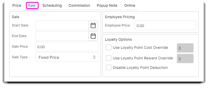 sales tab on service