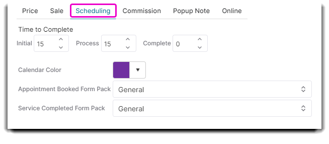 schedule tab on service