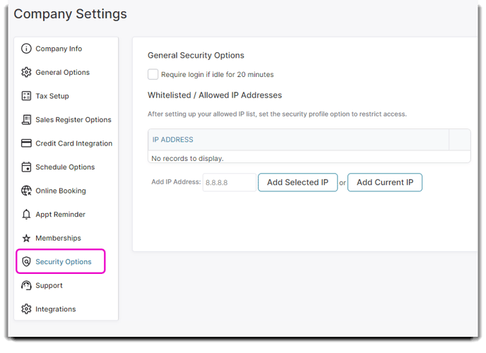 security profile settings