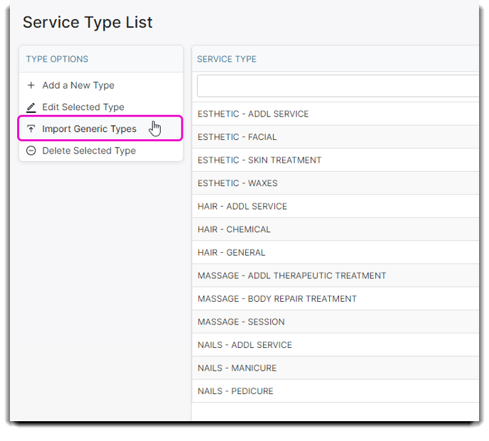 service type list