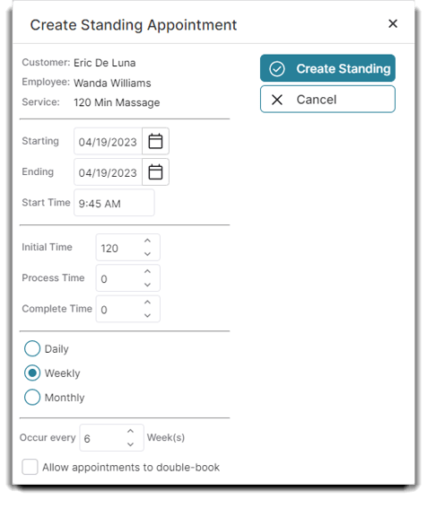 standing appt popup