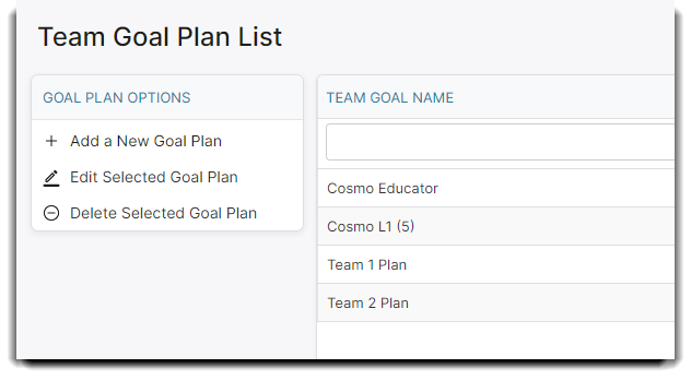 team goal plan list