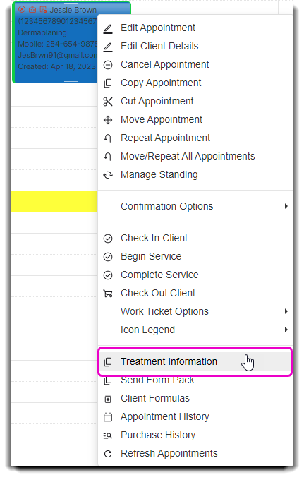 treatment button from dropdown