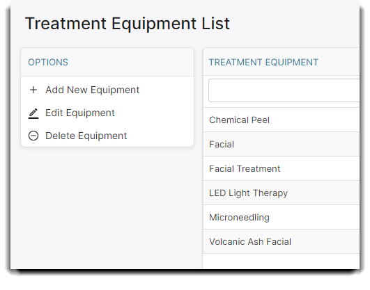treatment equip list