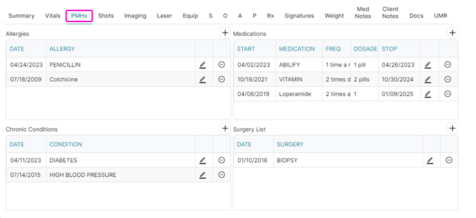 treatment screen pmhx tab