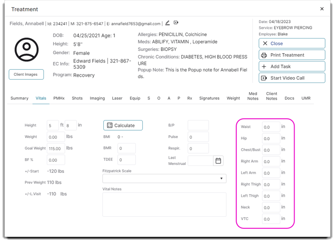 treatment screen vitals measure