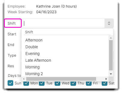 work schedule shift options