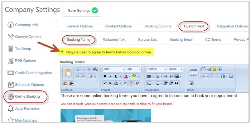 online booking terms