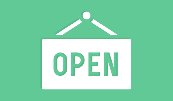 green background and white sign that reads OPEN